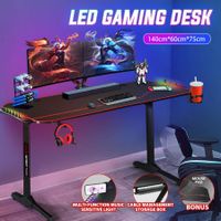 RGB Gaming Desk Carbon Fibre Racer Table Computer Desktop Study Workstation LED 140cm