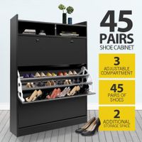 45 Pairs Wood Shoe Cabinet Rack Storage Shelves in Black Finish
