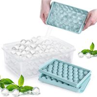 Round Ice Cube Tray With Lid Ice Ball Maker Mold For Freezer(3 Blue Trays)