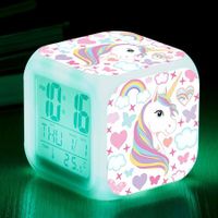 Unicorn Girl Digital Alarm Clock LCD Cube Clock with Night Glow LED Light Up Bedside Alarm Clock for Kids Boys and Women Bedroom Birthday Gifts