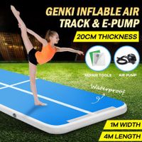Gymnastics Mat Inflatable Track Tumbling Airtrack with Electric Air Pump 4x1x0.2m Blue