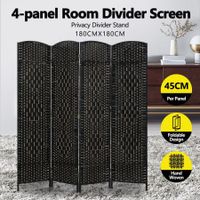 4 Panel Room Divider Decorative Folding Rattan Wicker Screen Room Privacy Separator Black