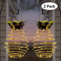 2 Pieces Outdoor Solar Pineapple Lights with 24 Metal Glowing LED Hanging Lights for Garden, Aisle, Patio, Party Decoration (Warm White)