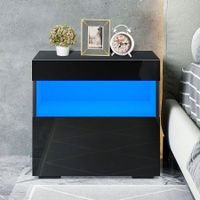 Black Bedside Table LED Lighted Storage Cabinet Bedroom Nightstand High Gloss Front