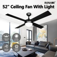 52 Inch Ceiling Fan Electric Modern Cooling with LED Lights Remote Control 4 Blades 3 Speed Timer Black