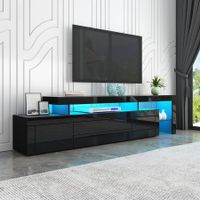 LED Lighted TV Stand Storage Cabinet Television Unit Modern Living Room Furniture High Gloss Front-Black