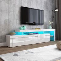 LED Lighted TV Stand Television Unit Storage Cabinet Modern Living Room Furniture High Gloss Front-White