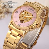 Women Automatic Mechanical Gold Watch Unique Heart Shaped Hollow Dial Stainless Steel Strap