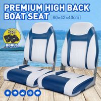 OGL 2 x All-weather Collapsible Marine Boat Seats Fishing Foldable Swivel Chairs Blue