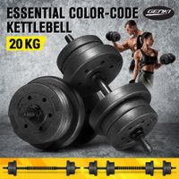 Genki Dumbbell Barbell Set Adjustable Weights 2 In 1 20kg with Connecting Rod for Fitness Home Gym