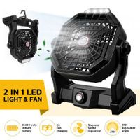 Outdoor Camping Fan 2in1 Light LED Lantern Portable Tent Desk USB Powered Rechargeable Battery 3 Brightness Black