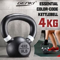 Genki 4kg Kettlebell Barbell Cast Iron Fitness Home Gym Workout with Wide Grip Colour Coded Black