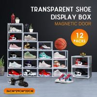 12 PCS Shoe Storage Box Sneaker Cases Display Clear Plastic Stackable Boxes Organiser 36x29x22cm