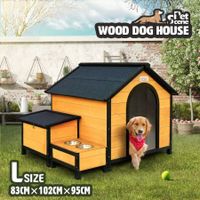 Petscene Dog Kennel Wooden Large Pet House with Door Storage Box Food Bowls