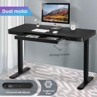 Electric Standing Desk Computer Table Motorized Furniture Height Adjustable Dual Motor Glass Top Black