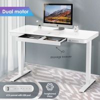 Electric Standing Desk Height Adjustable Computer Table Furniture Motorized Glass Top Dual Motor White