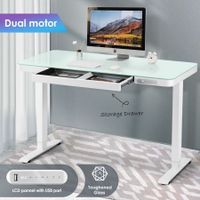 Electric Standing Desk Computer Table Height Adjustable Motorized Furniture Dual Motor Glass Top Light Bluish Green