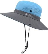 Men's and Women's Sun Hat Outdoor Sun Hat Breathable Packable Boonie Wide Brim Fishing Hat Hiking Ponytail Hole