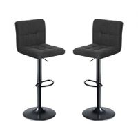 Levede 2x Kitchen Bar Stools Gas Lift Chairs 360??? Swivel Steel Grey Linen Fabric