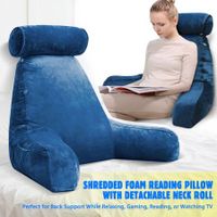 Husband Pillow Bed Reading Cushion Backrest Detachable Neck Roll Shredded Memory Foam Navy Blue