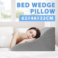 Bed Wedge Pillow Memory Foam Cushion Back and Head Support Velvet Cover Gray