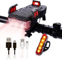 4 in 1 Bicycle Lights Set, Bicycle Mobile Phone Holder, 2700 lumens With Electric Bike Horn 130 db