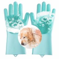 Pet Grooming Silicone Gloves for Cat Dog Bathing Brush with Long Bristles, Heat Resistant Silicone Pet Hair Removal Gloves  Green