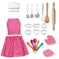 18PCS Kids Chef Role Play Costume Cooking and Baking Set with Apron, Chef Hat, Cooking Mitt