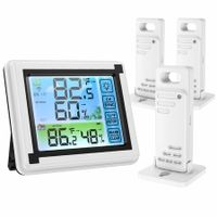 Indoor Outdoor Thermometer, 3 Sensors Digital Wireless Hygrometer, Room Thermometer Humidity Meter with Touchscreen Min/Max Records for Home Office