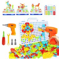STEM Learning Toys, Construction Engineering Building Block Games with Toy Drill & Screw Driver Tool Set (237 Drill Puzzles)