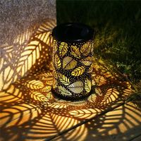 Hanging LED Solar Light Wrought Iron Hollow Leaf Lantern Garden Lawn Yard Table Decorative Outdoor Lamp