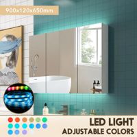 Mirrored Bathroom Cabinet LED Lighted Wall Storage Medicine Shaving Organiser with Shelves 3 Doors 16 Colours
