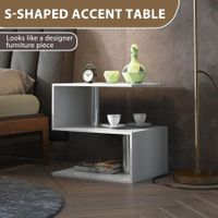 S Shaped Side Coffee Table Small Bedside End Self Storage Unit 2 Tier White High Gloss