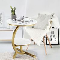 White Coffee Side Table Sofa Marble End Round Plant Stand Nightstand for Couch Bedside
