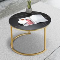 Black Marble Side Table Round Coffee Sofa End Nightstand Plant Stand for Couch Bedside