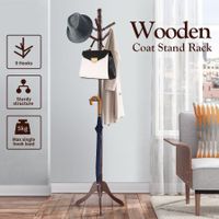 9 Hook Wooden Clothes Coat Rack Tree Stand Entryway Hall Tree Umbrella Hat Hanger