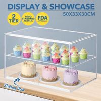 2 Tier Cupcake Cake Display Case Cabinet Stand Bakery Pastry Donuts Holder 5mm Thick Transparent