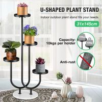 U Shaped Plant Stand Metal Flower Pots Shelf Indoor Outdoor Corner Black Planter Holder Garden Storage