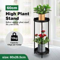 60CM High Plant Stand Metal Flower Pots Shelf Indoor Outdoor Corner Black Planter Holder Rack Garden Storage