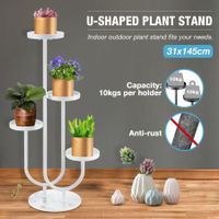 U Shaped Plant Stand White Metal Flower Pots Shelf Indoor Outdoor Corner Planter Holder