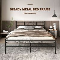 Black Bed Frame Metal Platform Double Size Mattress Foundation Base with Headboard Footboard Heavy Duty Steel Slat