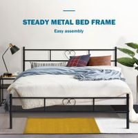 Metal Black Bed Frame Double Size Platform Mattress Foundation Base with Headboard Footboard Heavy Duty Steel Slat