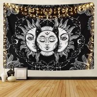 Sun and Moon Tapestry Star Tapestry Psychedelic Tapestry Black and White (130x150cm)