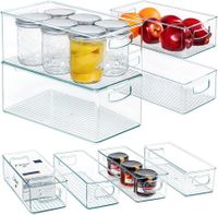 Stackable Pantry Organizer Bins, Clear Fridge Organizers for Kitchen, Freezer, Countertops, Cabinets - Plastic Food Storage Container with Handles for Home and Office (19.6x9.5x6.2 CM)