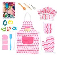 Kids Baking Set for Girls 26 Pcs, Real Cooking Supplies for Junior Child Chef Set Girl Kitchen Toy Gift Kits- Pink