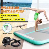 Inflatable Airtrack Gymnastics Mat Tumbling Air Track with Electric Pump 3x1x0.1m Green