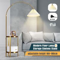 Gold Arc LED Floor Lamp Adjustable Corner Standing Reading Light Storage Shelves Living Room