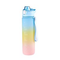 1L Sports Bottle with Time Marker 1300ml Anti Leak Water Bottle with Flip Top Lid Gradient Color for Outdoor Travel New