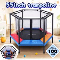 Genki 55 Inch Trampoline Rebounder Kids Safety Net Indoor Rebounding Jumping Pad Handle Outdoor