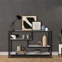 Black Console End Table Sofa Hallway Entryway Small TV Stand Faux Marble 4 Tiers Storage Shelves